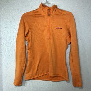 Patagonia R1 Pullover Grid Fleece Quarter Zip in Mango Yellow Orange